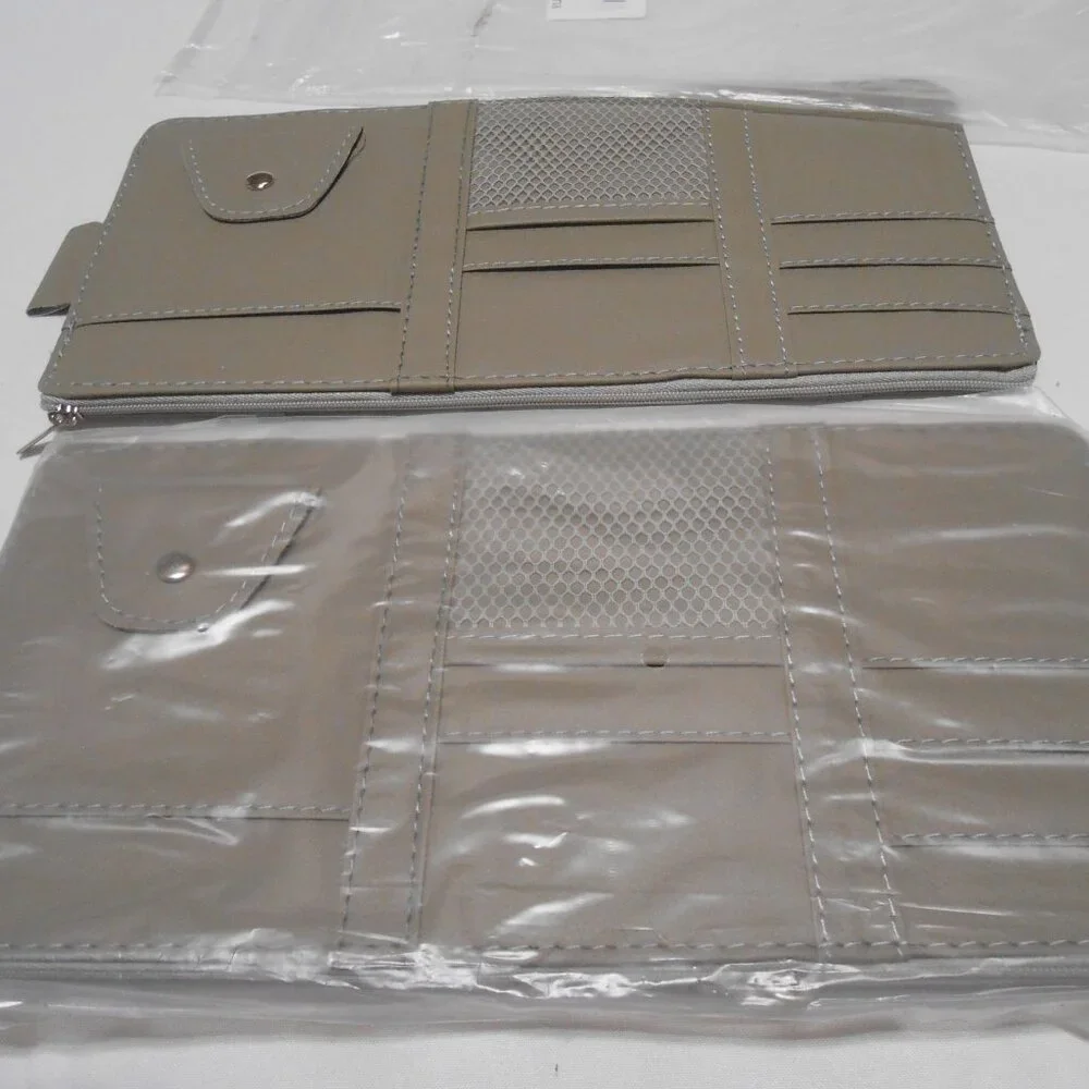 2 NEW SUN VISOR ORGANIZERS PU LEATHER GRAY HOLD PEN GLASSES CARDS MORE GREAT 🎁